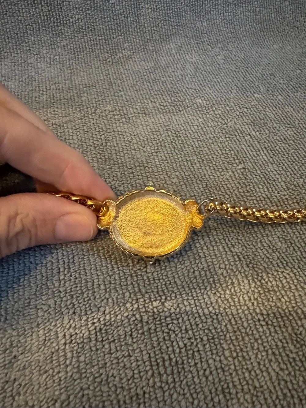 Gold-Tone Chain Necklace with Navy Blue Stone